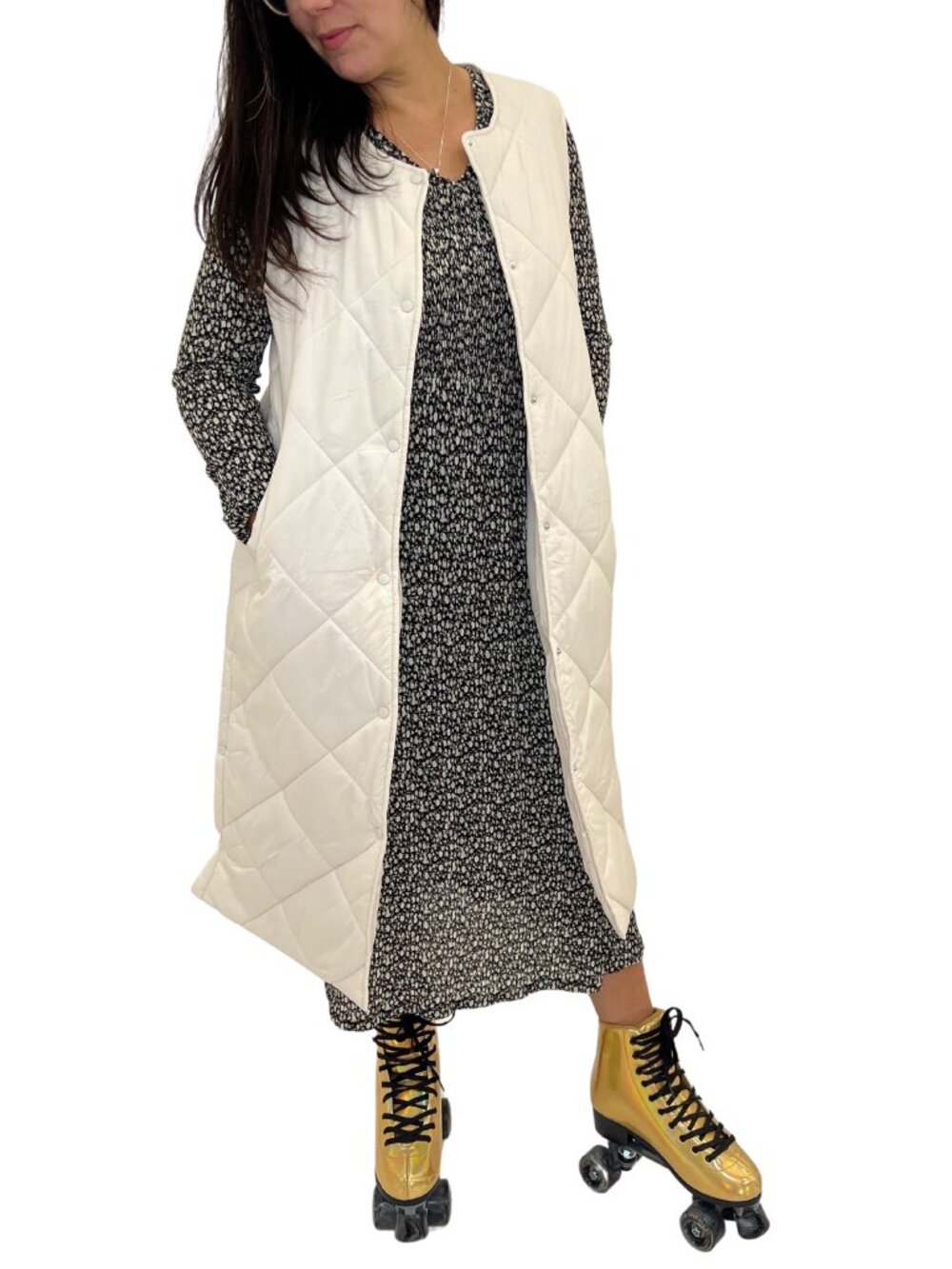 Dex Bernice Quilt Long Cream Vest Size Xsmall
